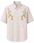 Beige & White Striped Floral Embroidered Shirt