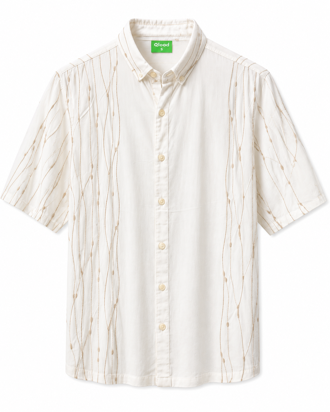 White & Beige Embroidered Casual Shirt
