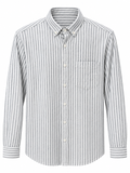 Men’s Grey & White Striped Full Sleeve Casual Shirt