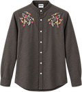Charcoal Grey Floral Embroidered Mandarin Collar Shirt